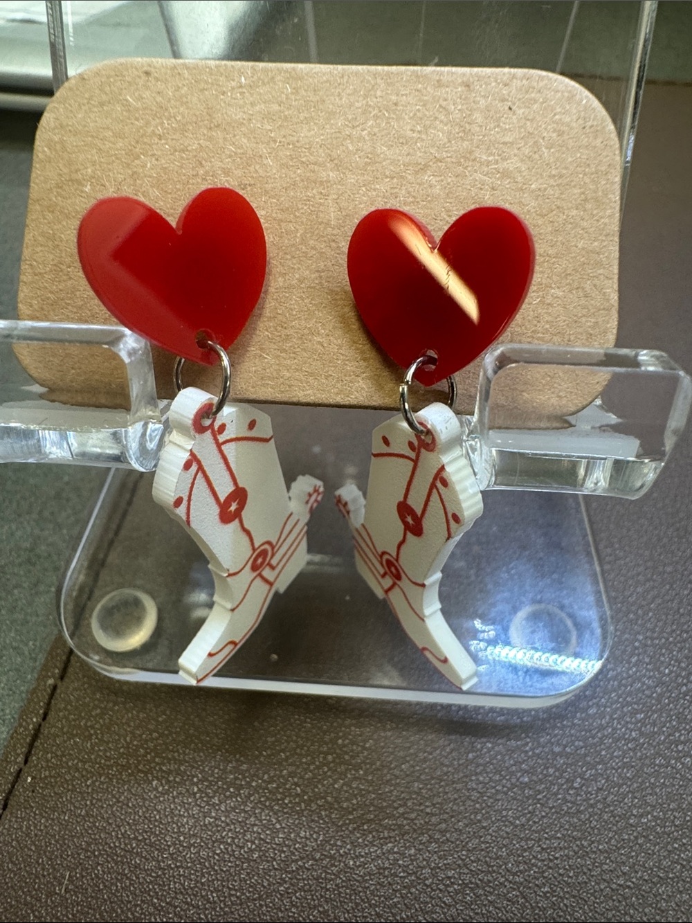 Red Heart & White Rocking Horse Dangle Earrings
